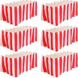 카니발 테이블 스커트 6개 168 x 29인치 빨간색 및 흰색 줄무늬 장식 데스크 일회용 서커스 테마 파티 용품