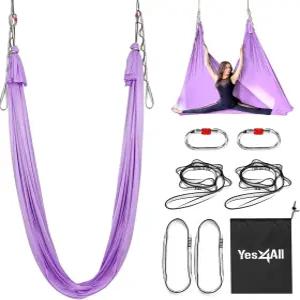 예스4올 에어리얼 요가 해먹 5.5야드 198인치 높이의 실크 강도 유연성 및 균형을 사다리꼴