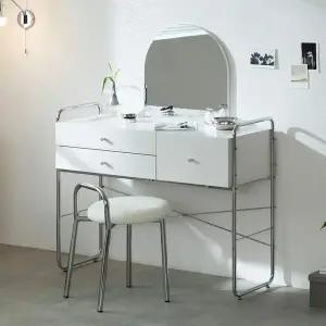 인터데코 화이트 스틸 화장대 100cm (거울+의자포함) TP1113