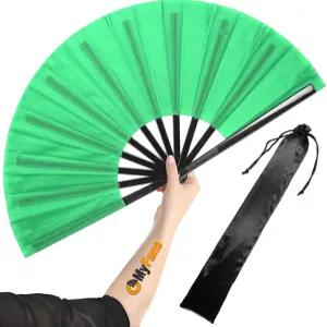 OMyFans 대형 레이브 접이식 손 선풍기 - 중국 태극권 페스티벌 EDM 댄싱 핫 플래시 교회 및 선물에