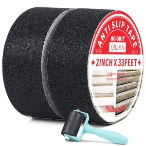 QILIMA 미끄럼 방지 테이프 계단용 그립 스케이트보드용 논슬립 트레드용 야외 접착식 방수 블랙 2inx33ft