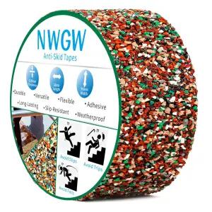 NWGW 헤비 듀티 미끄럼 방지 테이프 2인치 x15FT - 계단 샤워기 수영장 및 욕실용 레드 그릿 고무 그립