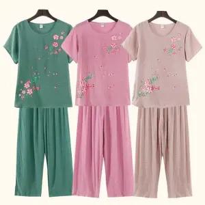 벨라도나 꽃무늬 디자인의 시원한고 편안한 엄마옷 7부 린넨세트