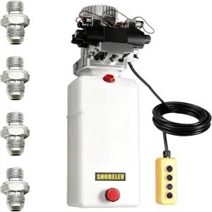 SHORELEV 유압 모터 덤프 트레일러 펌프 12V DC 이중 솔레노이드 작용 파워 유닛 8L 플라스틱 저장소 트럭