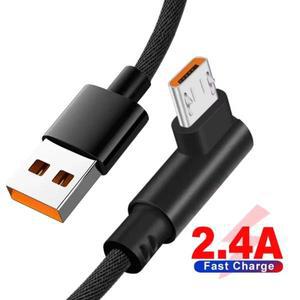 90도 엘보 마이크로 USB 2.4A 고속 충전 데이터 케이블 V8 휴대폰 삼성 샤오미 안드로이드 퀵차저 1m/2m/3m
