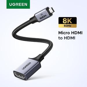 UGREEN 마이크로 HDMI 호환 어댑터 GoPro  7  Pi 4 Sony Nikon Braided Cable 용 4K/60Hz 3D