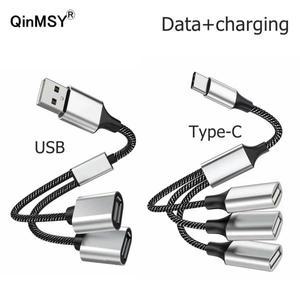 1남성 2 3 소켓 USB C Type-C OTG 연장선 Y 분배기 플러그 데이터 충전 케이블 어댑터 변환기