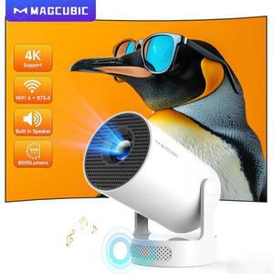 Magcubic HY300 Pro+ 안드로이드 11 프로젝터 8000 루멘 4K 720P 휴대용 야외 영화 WiFi 6 가정용 스피커
