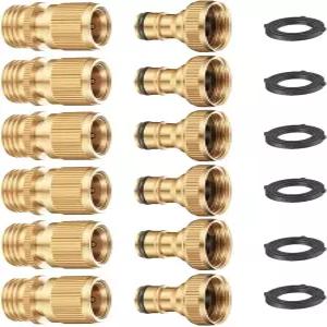 FINEST 정원 호스 퀵 커넥터 견고한 황동 3/4인치 나사산 장착 노리크 워터 암수 이지 커넥트 6세트