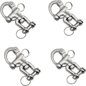Baieasy 4팩 스냅 섀클 세일링 할야드 316 스테인리스 스틸 클레비스 회전 턱 리깅 섀클용 퀵 릴리스 후크