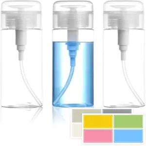 3팩 푸시 다운 펌프 디스펜서 알코올 네일 폴리시 메이크업 리무버 토너용 DIY 스티커가 있는 탑 빈 병