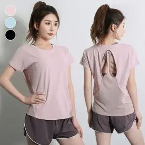 [하프클럽/]등쪽 여성 요가복 반팔 뒷판 포인트 반바지 상 하복