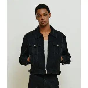 매장정품 MINAV 스트라이프 트러커 자켓 [블랙]