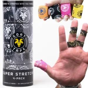 염소 테이프 초 신축성 엄지 롤당 WOD 그립 헬스장 훅 운동 15피트블랙 랩 일거수일투족 역도 및 4팩 굴곡