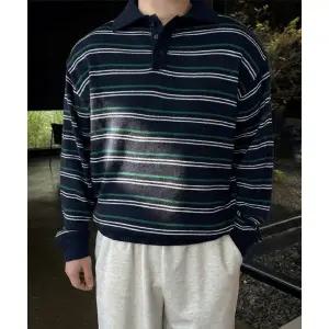 2장묶음할인 멀티 스트라이프 단추 카라 니트1241589