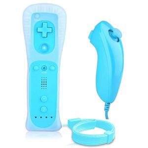 Lyyes Wii 리모컨, Nunchuck, 실리콘 케이스 및 U용 스트랩 포함 (파란색)