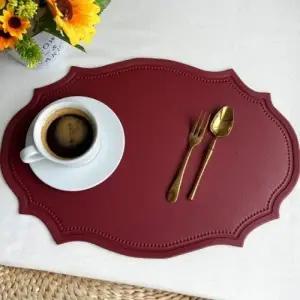 ( )테이블 셋팅 가죽 방수 식탁 티 매트 깔개 패드 레드_25042128