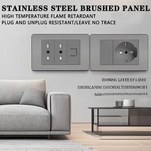 118 그레이 이탈리아 스테인레스 스틸 브러시 벽 소켓 USB Type-C Tuya Wifi 스마트 스위치 커튼 Sat TV Te