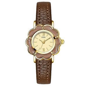 [미국배송] 칼리엔 여성 패션 쁘띠 꽃 모양 크리에이티브 골드 쿼츠 시계 경량 가죽 밴드 우아한 드레스 팔찌 손목시계