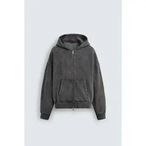 자라 ZARA 워시드 후드 지퍼 스웨트셔츠 - 그레이시 3791258