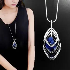 지르코니아 블랙 목걸이 롱 크리스탈 오피스 블루 실버