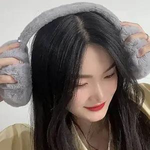 겨울 그레이 귀마개 니트귀도리 왕 털 방한 귀마개 겨울 털