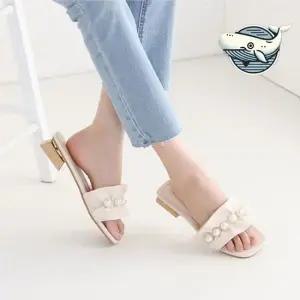 여름 여성 캐주얼 슬리퍼 진주 장식 편안한 쪼리 통굽슬리퍼 사무실슬리퍼 키높이슬리퍼