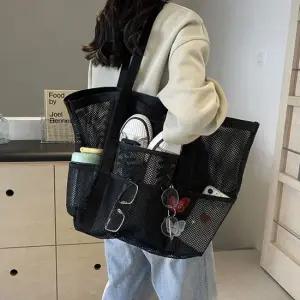 대용량 메쉬 비치백 투명 방수 여행 숄더백 다용도 대용량 메쉬비치백 물놀이가방