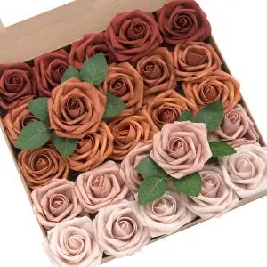 링의 순간 인조 꽃 호박색의 25개 3인치 장미 결혼식 꽃다발/센터피스를 위한 사실적인 DIY 폼 플로럴 장식