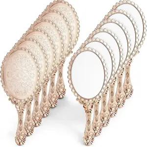 빈티지 핸드헬드 미러 12개 9.8인치 L x 4.5인치 W 로즈 골드 엠보싱 플라워 휴대용 프린세스 레트로
