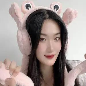 귀마개 움직이는 개구리 핑크 팔딱 보온 털 여성 왕 방한