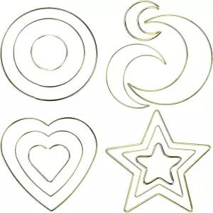 드림 캐처 제작을 위한 12피스 메탈 후프 링 달 별 하트 결혼식 화환 장식을 서클 골드 마크라메 DIY