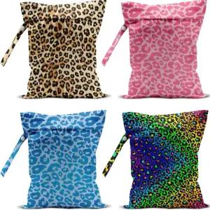 수영복 옷 기저귀 여행 수영장 요가 생일 크리스마스 각 파티 캠핑 세면도구 4팩 네온 레오파드 프린트