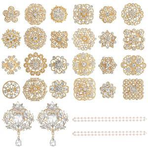 여성 패션을 위한 러브지프티 26피스 웨딩 부케 벌크 브로치 공예를 대형 라인스톤 플라워