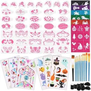 72PCS 및 페이스 페인팅 스텐실 키트 할로윈 크리스마스 축제 파티를 위한 0가지 브러시 메이크업 스펀지