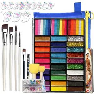 스텐실 스플릿 케이크 글리터 젤 브러시 바디 페인트가 된 48가지 색상의 및 페이스 페인팅 키트 할로윈