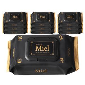 미엘 블랙 물티슈 양방향 엠보싱 72매 캡형 10입 평량 65g 도톰 대용량 우체국택배