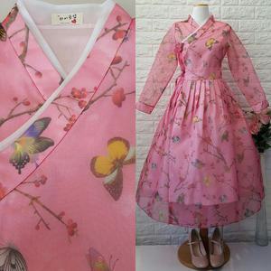 꽃나비 철릭원피스-피치색(44~88사이즈)/생활한복/개량/빅사이즈가능