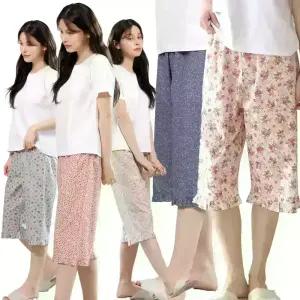 MANUA 여성 고밀도 순면 플라워 7부 얇은 여름 파자마 잠옷바지