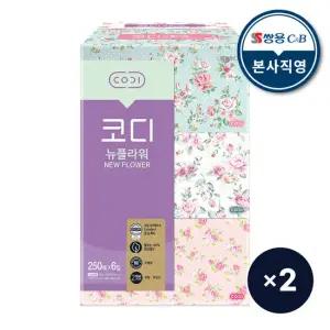 코디 뉴플라워 미용티슈 250매 x 6입 2팩