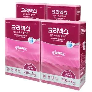 크리넥스 실크소프트 250매 3개입x4팩 /각티슈 미용티슈