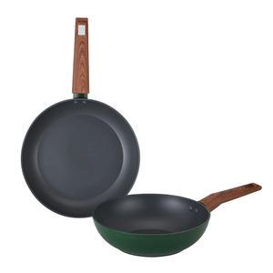 키친플라워 쿠킨 IH 인덕션 그린우드 2종 세트, 프라이팬 28cm + 궁중팬 26cm