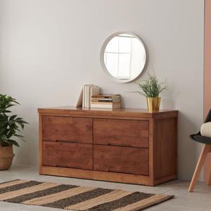 헬리나 1500 고무나무원목 월넛 2단 와이드 서랍장 TT739-4