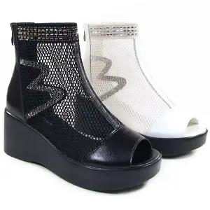 [뮤즈몰] CS8333 / 봄&여름 7cm통굽  시원한 가죽 망사 여성 샌들 앵클부츠/앵글/구두/소가죽/웨지힐/키높이/신발