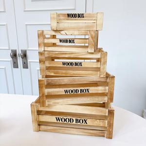 [왓위셀] 내추럴 우드박스 5합 세트 나무 원목 상자 빈티지 과일 소품 수납함 와인나무