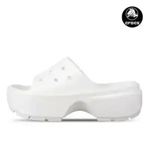 크록스 여성 스톰프 통굽 키높이 슬라이드 슬리퍼 샌들 초크 209346-0WV