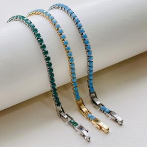 [써지컬스틸 ] 3mm 스카이블루 터키석 테니스 팔찌 ( 투버클 )