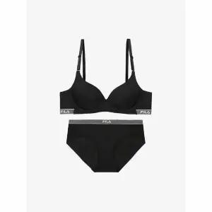 [하프클럽/휠라 언더웨어]폴리 스파크 아웃밴드 브라 드로즈 세트 블랙 (FI4B