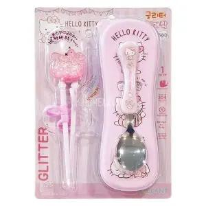 [홈앤키즈]헬로키티 입체피규어글리터 교정용젓가락 스푼케이스세트 유치원 어린이집 초등학생 소풍 휴대용