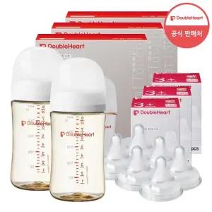 더블하트 3세대 240ml 베이직 모먼트 트윈팩 3개 젖병6개)+젖꼭지 6개